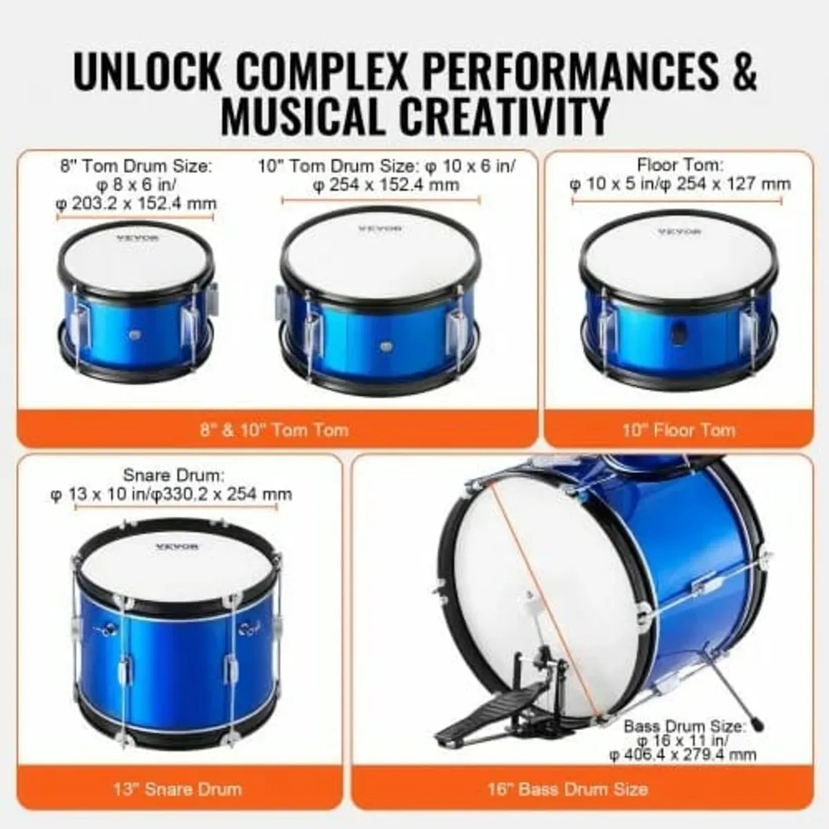 Kids Drum Set, 5-Piece, 16 in Beginner Full Drum S - Image 4