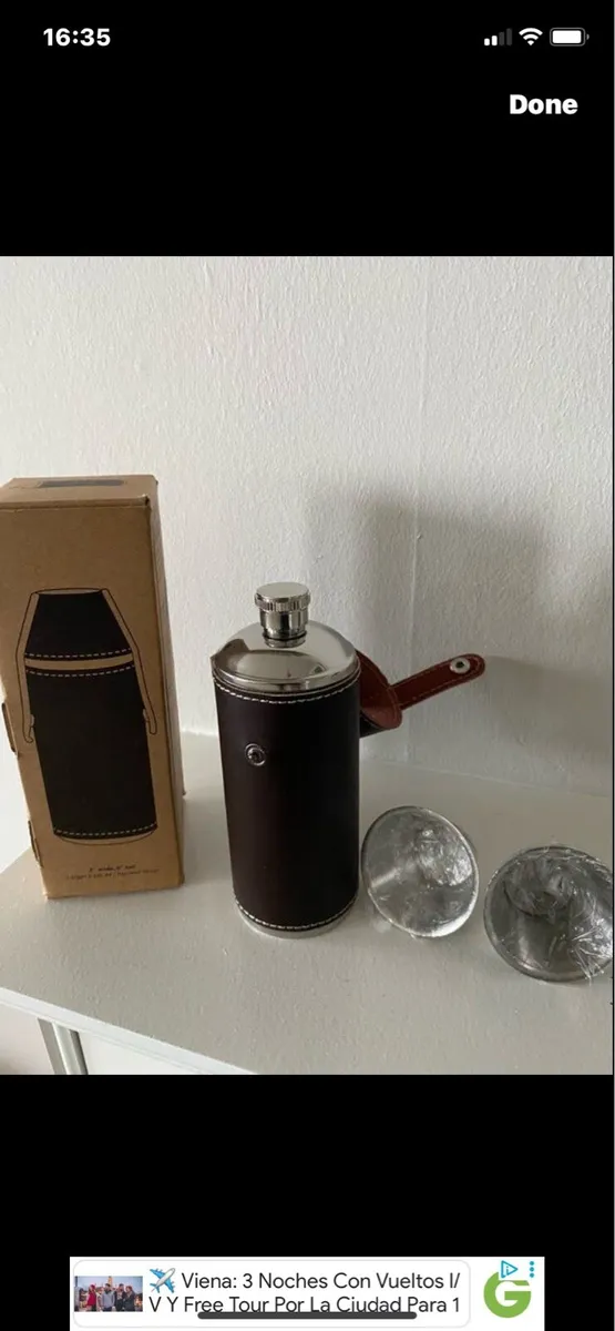 Stainless Steel & Leather Flask Set - Image 1