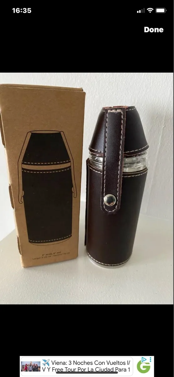 Stainless Steel & Leather Flask Set - Image 2