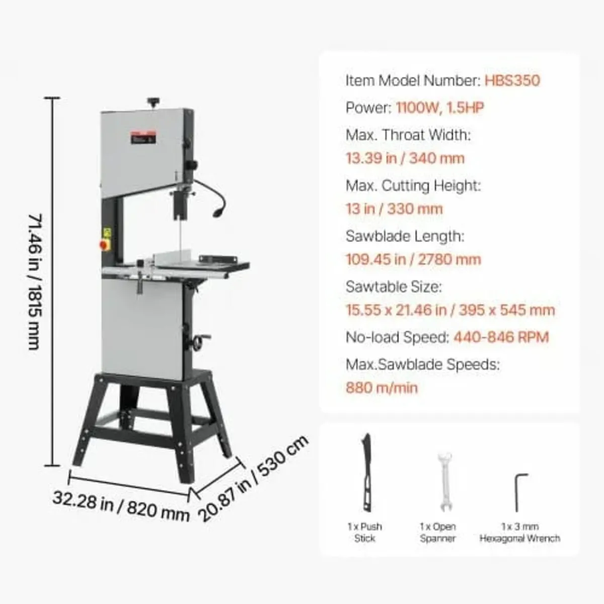 Band Saw, 340mm / 13.39-Inch, Benchtop Bandsaw wi - Image 3
