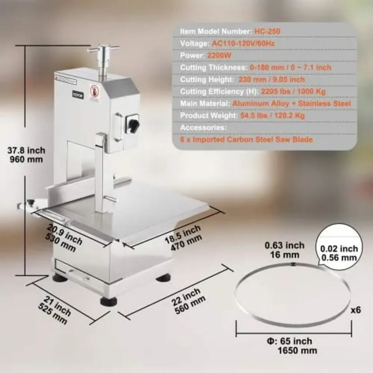 2200W Commercial Electric Meat Bandsaw Stainless S - Image 3