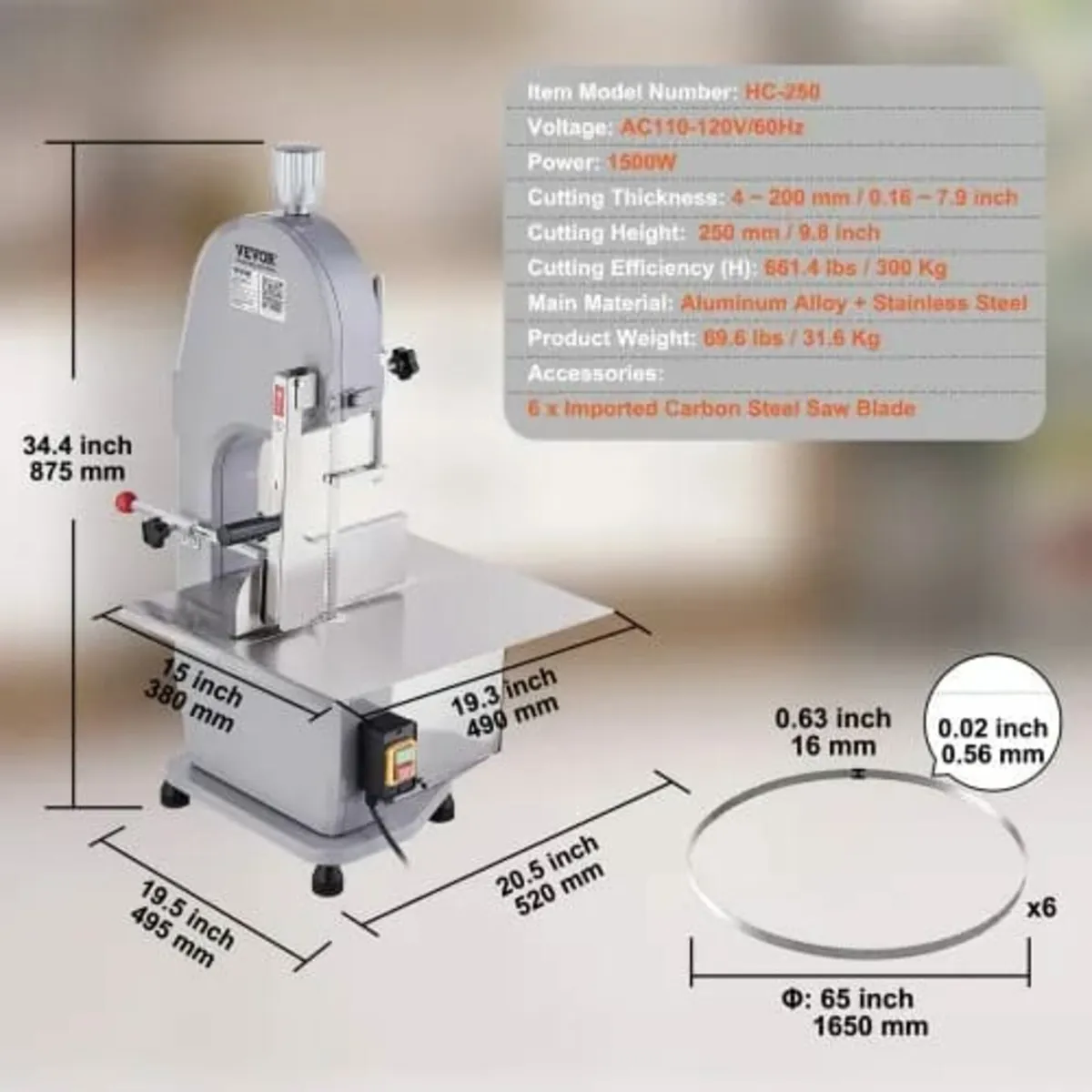 1500W Commercial Electric Meat Bandsaw Stainless S - Image 3