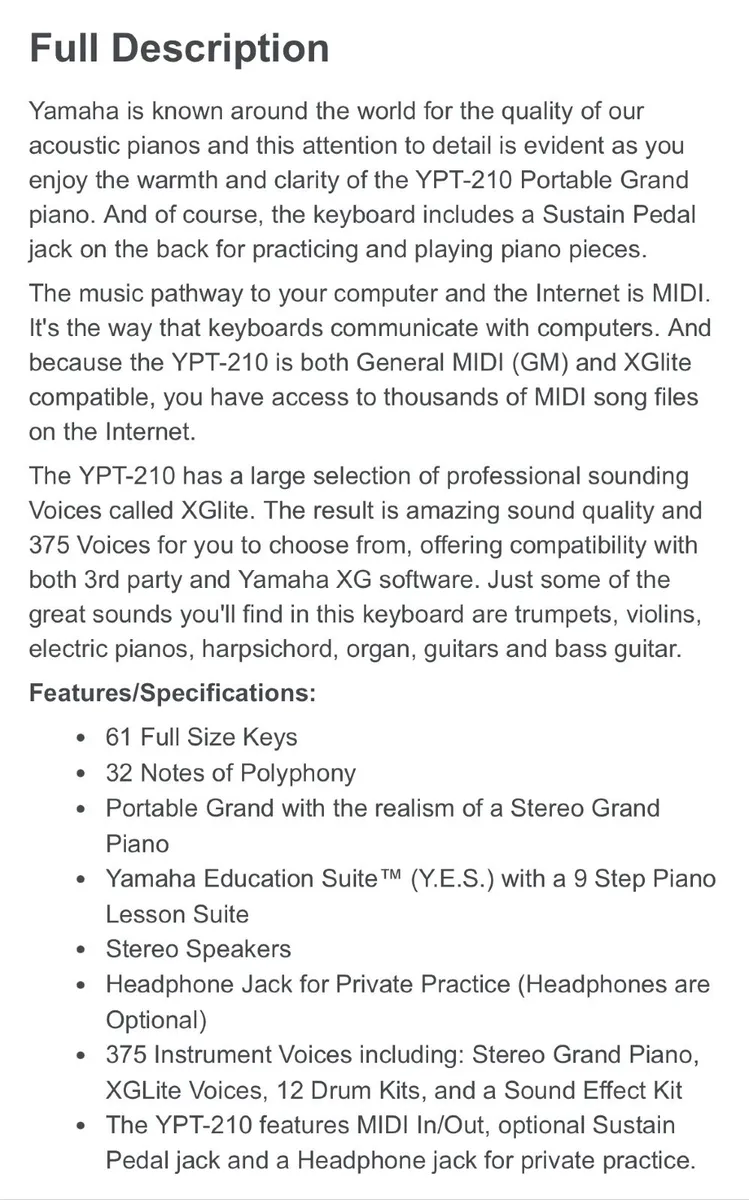 Yamaha Piano Keyboard - Image 2