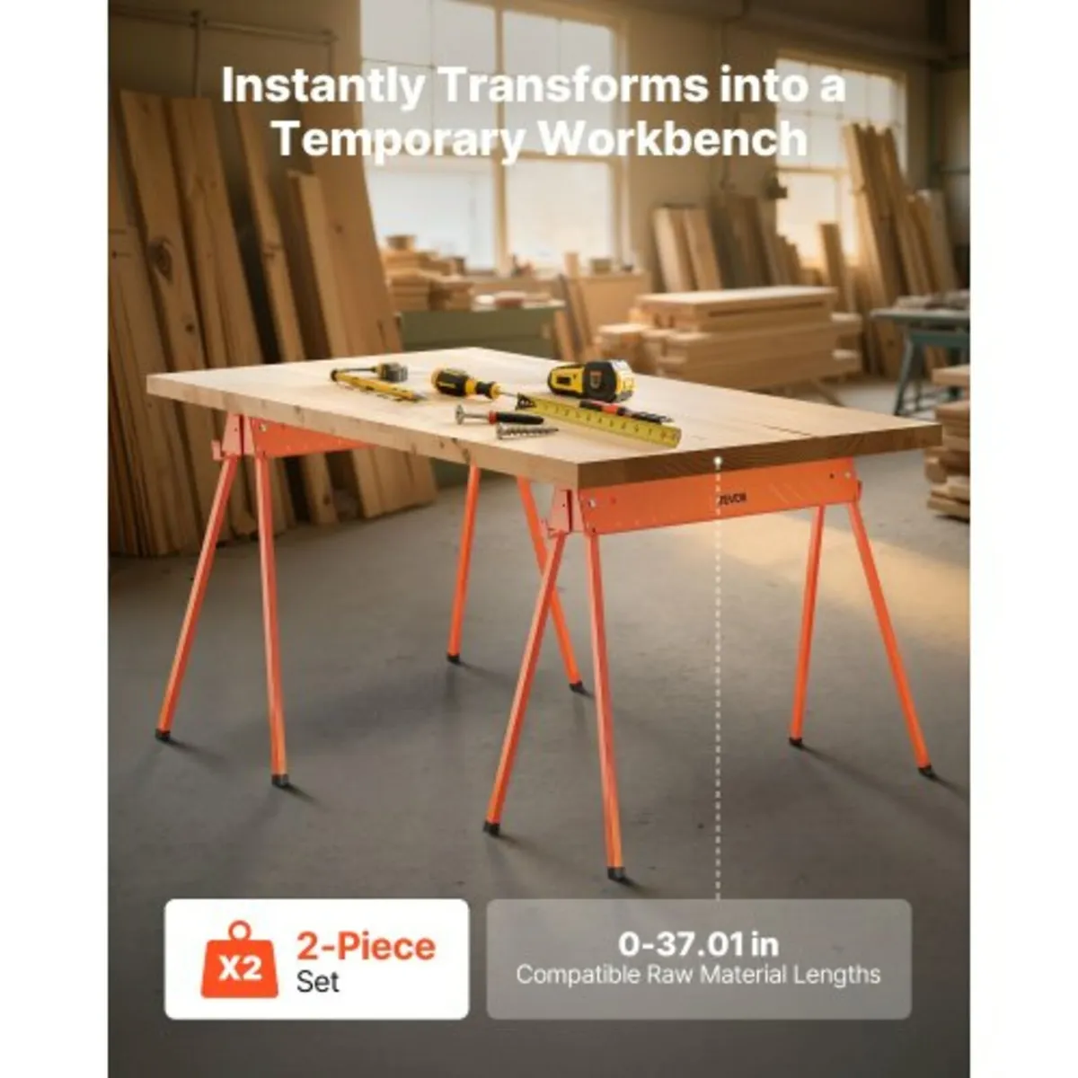 Saw Horses, 2 Pack Folding Work Horses, 299.4 kg L - Image 2