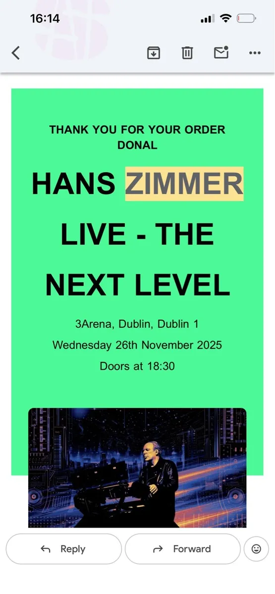 Hans Zimmer Tickets (x2) - Dublin Nov 26th - Image 1