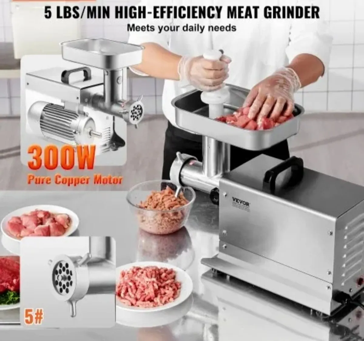 Meat Grinder, 5 Lbs/Min Capacity Electric Meat Gri - Image 2