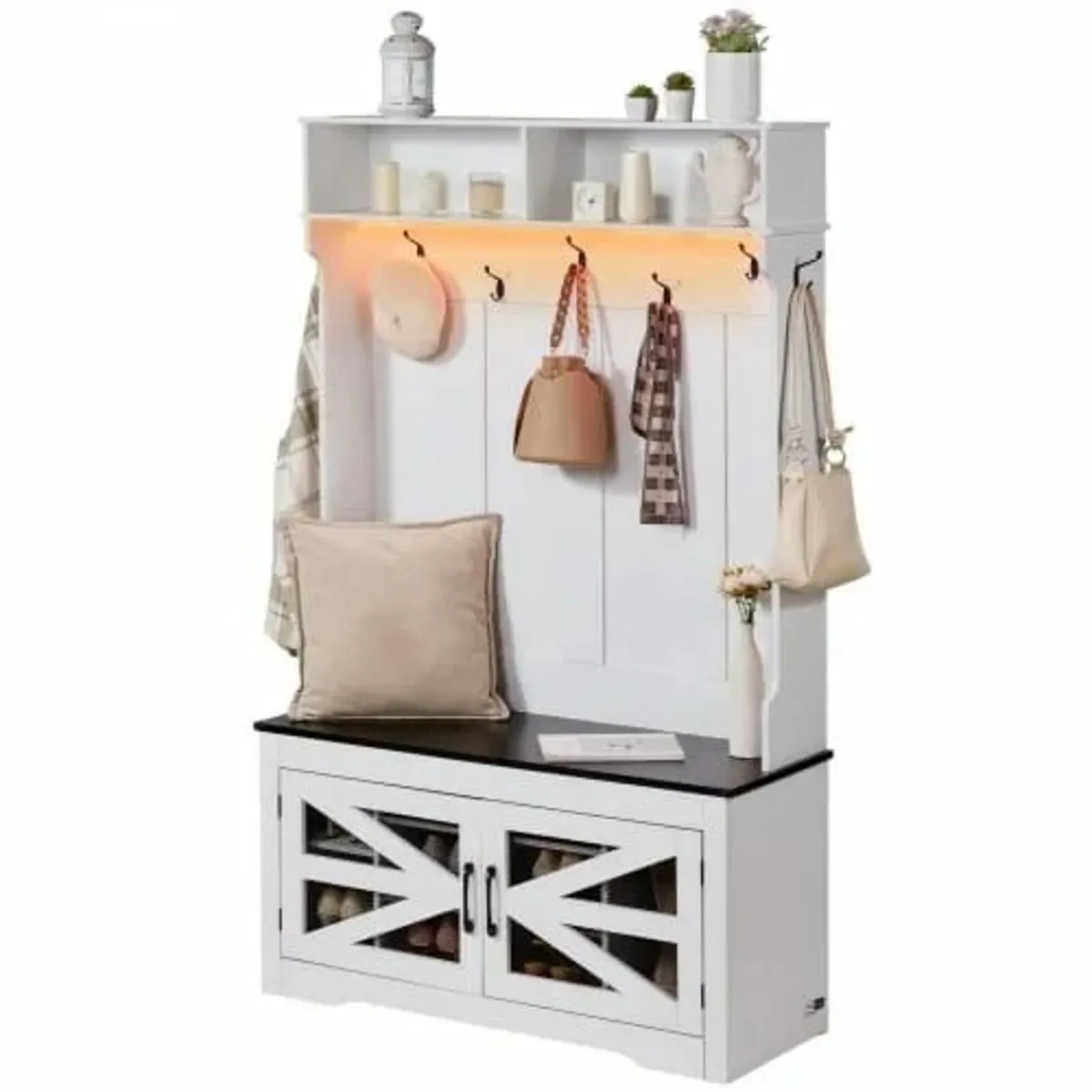 Hall Tree, Wooden Hall Tree with Bench and Shoe St - Image 2