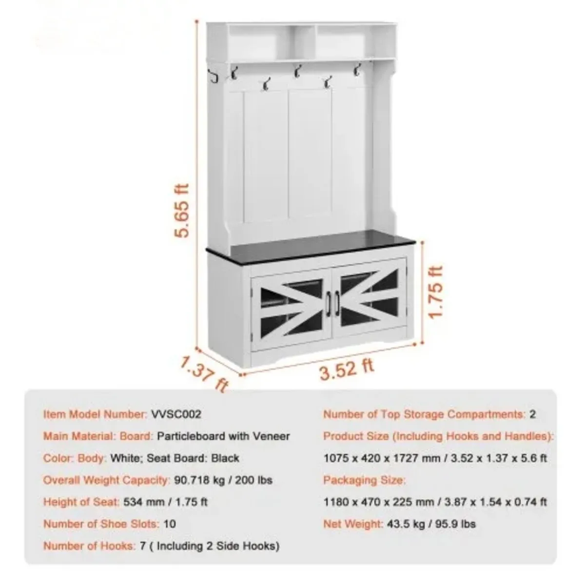 Hall Tree, Wooden Hall Tree with Bench and Shoe St - Image 4