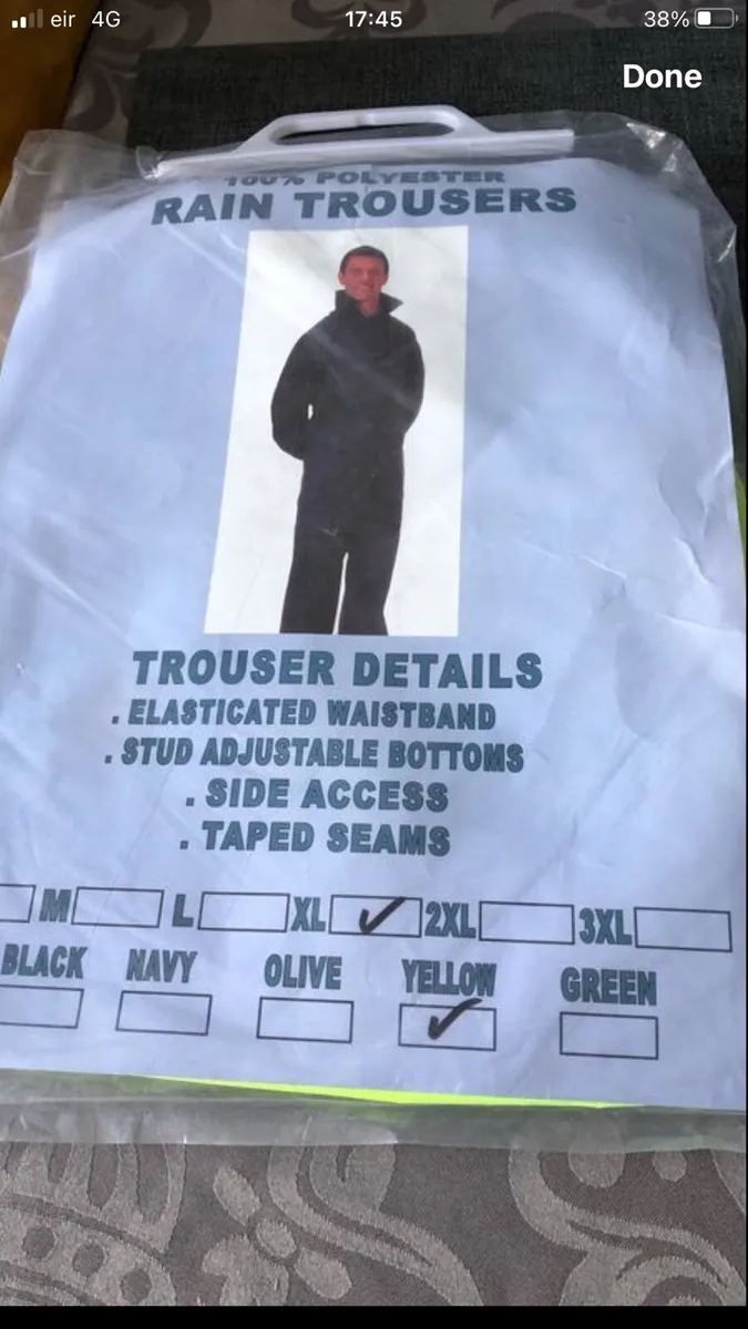 Mens new rain bottoms size XL €10 - Image 3