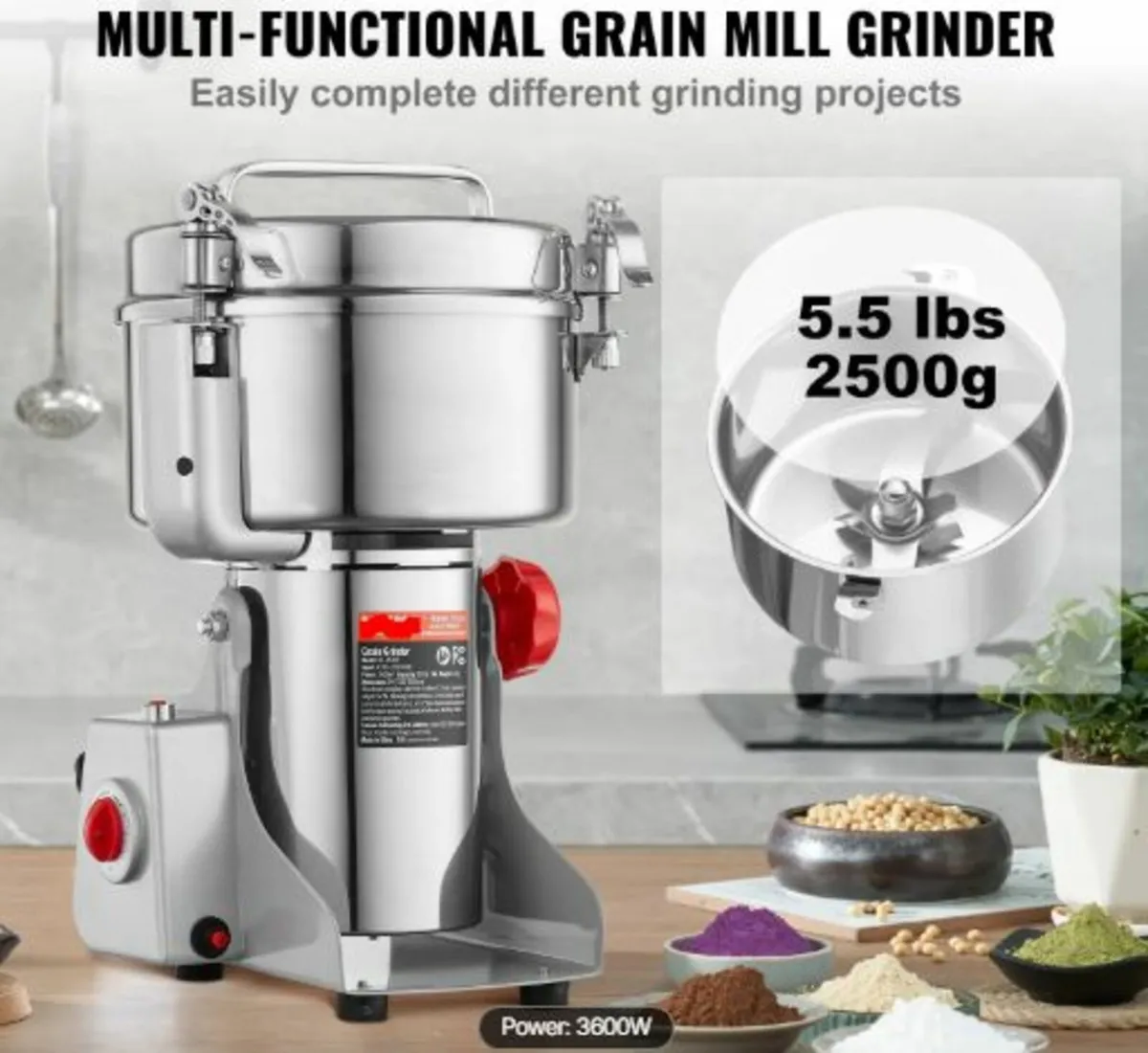 2500g Electric Grain Mill Grinder,High Speed 3400 - Image 2