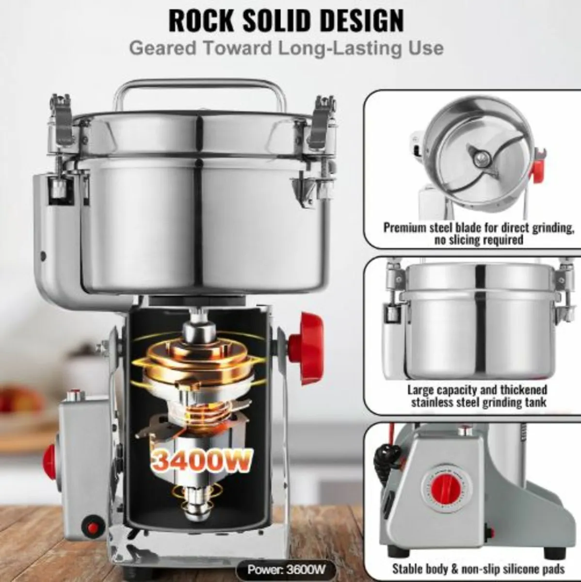 2500g Electric Grain Mill Grinder,High Speed 3400 - Image 3