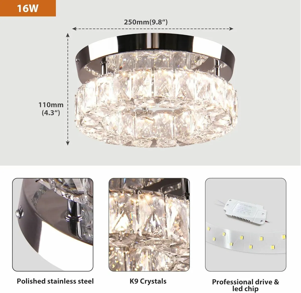 9.8" Modern Crystal Chandelier Ceiling Light - Image 3