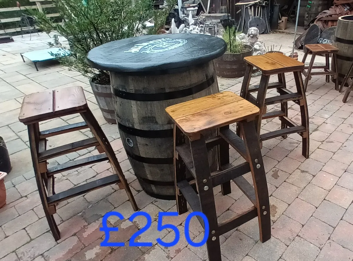 Oak barrel garden patio bar furniture - Image 2