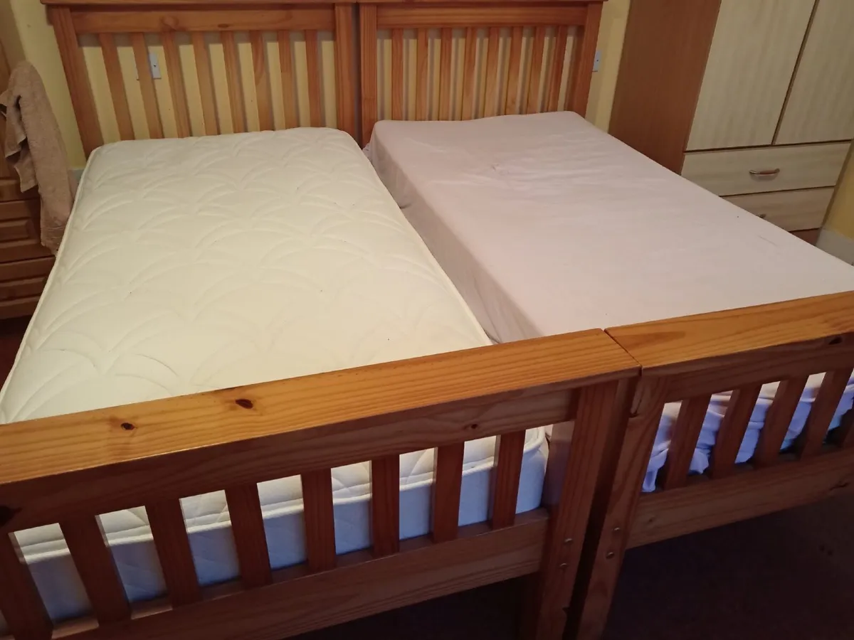 2 single pine bed with mattress