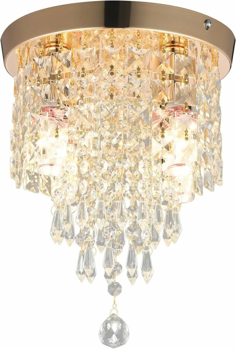 Modern Crystal Chandelier Gold LED Ceiling Light - Image 2
