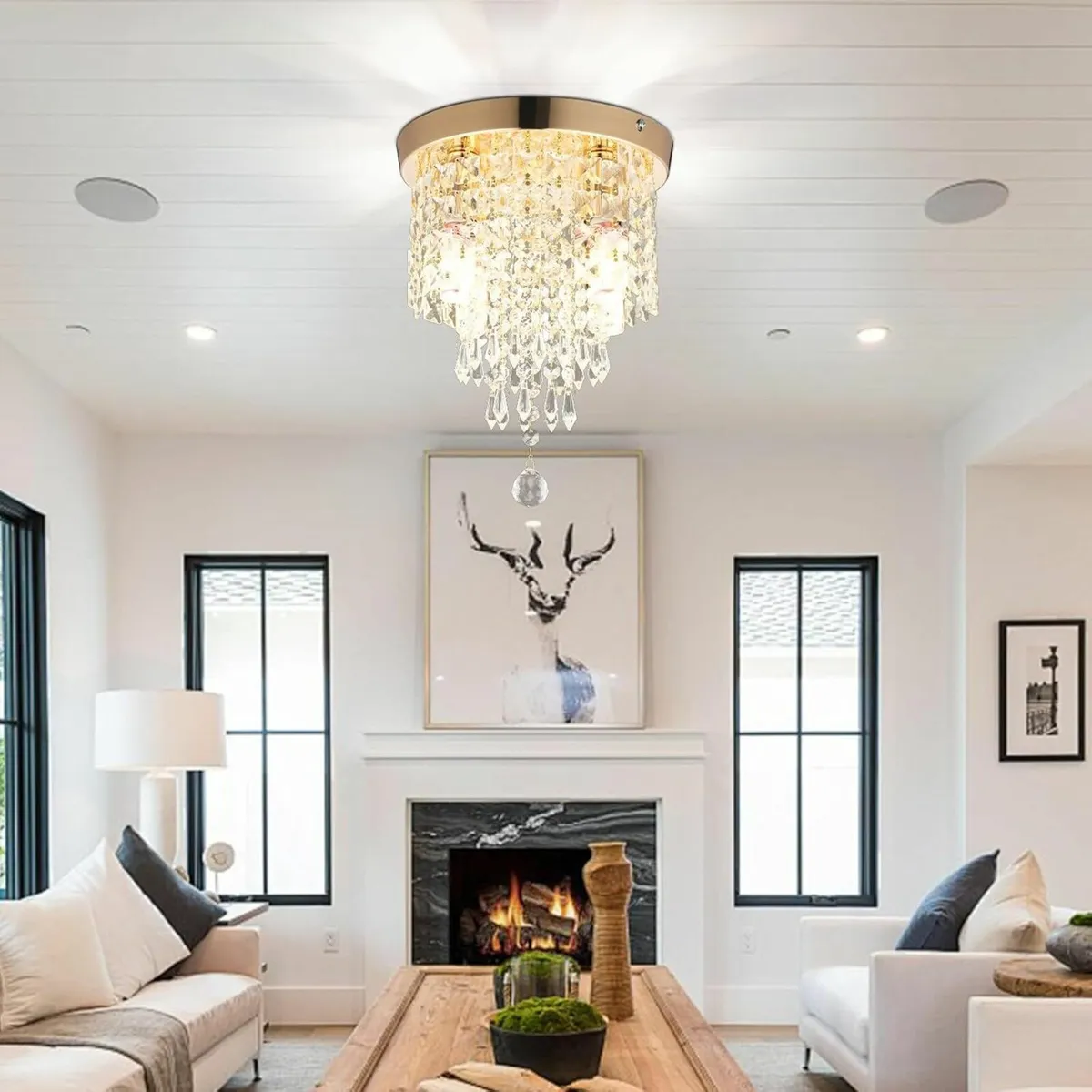 Modern Crystal Chandelier Gold LED Ceiling Light - Image 3