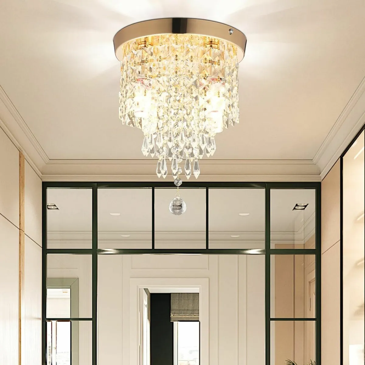 Modern Crystal Chandelier Gold LED Ceiling Light - Image 4
