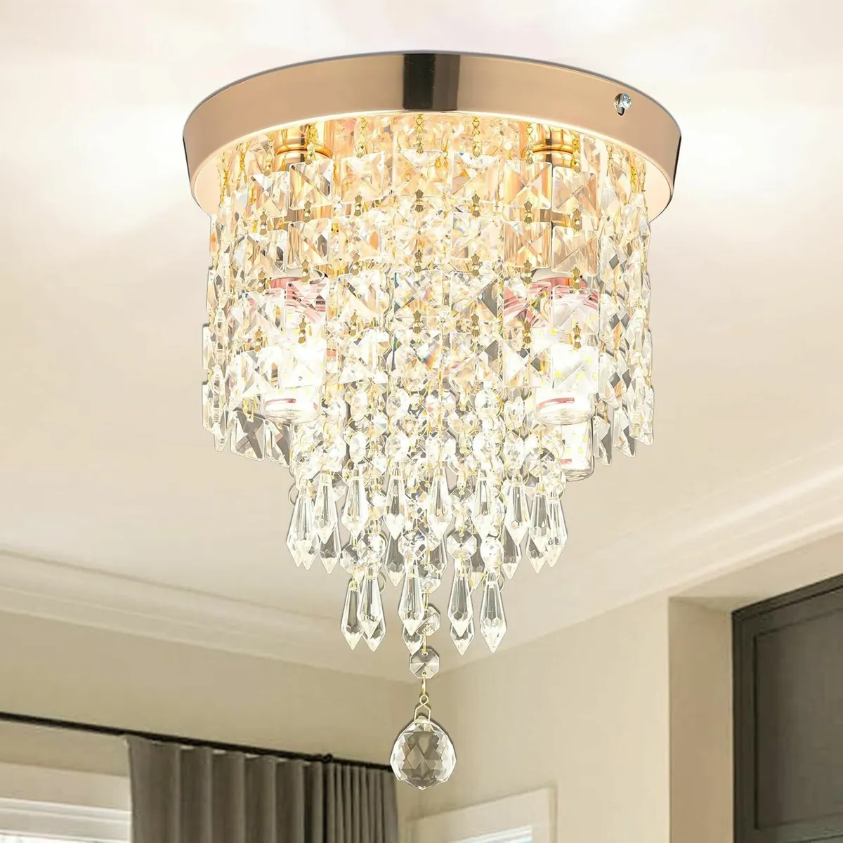 Modern Crystal Chandelier Gold LED Ceiling Light - Image 1
