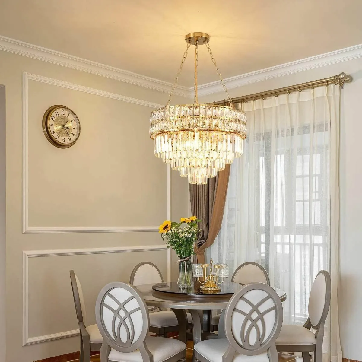 Modern Crystal Chandelier Gold Finish Light - Image 2