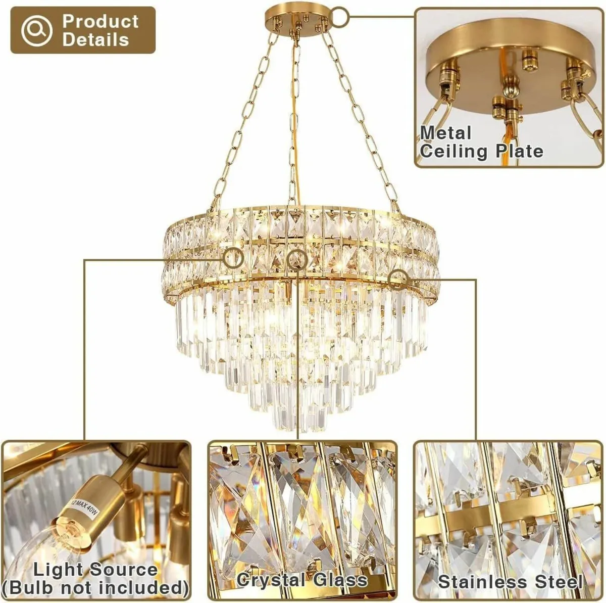 Modern Crystal Chandelier Gold Finish Light - Image 3