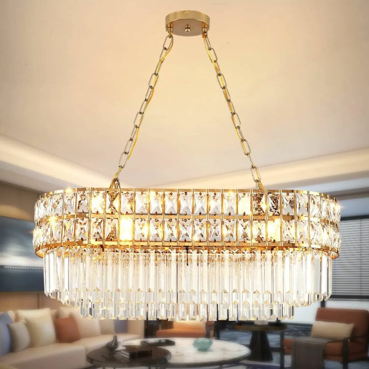 Modern Crystal Chandelier Gold Finish Light - Image 1
