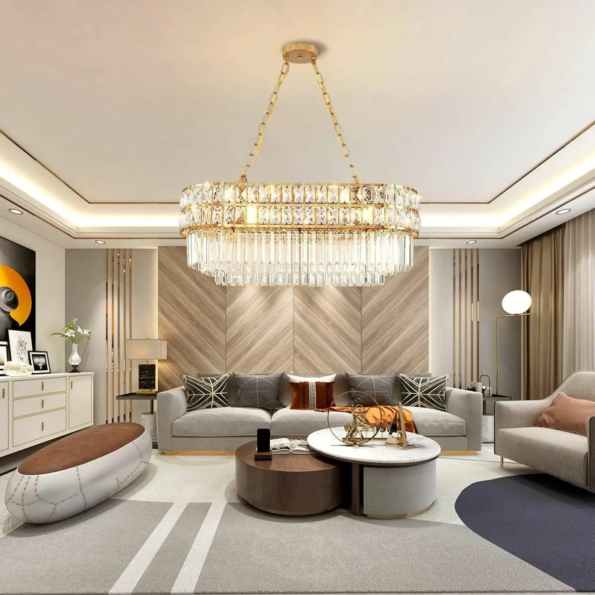 Modern Crystal Chandelier Gold Finish Light - Image 2