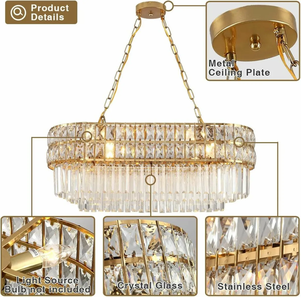 Modern Crystal Chandelier Gold Finish Light - Image 3