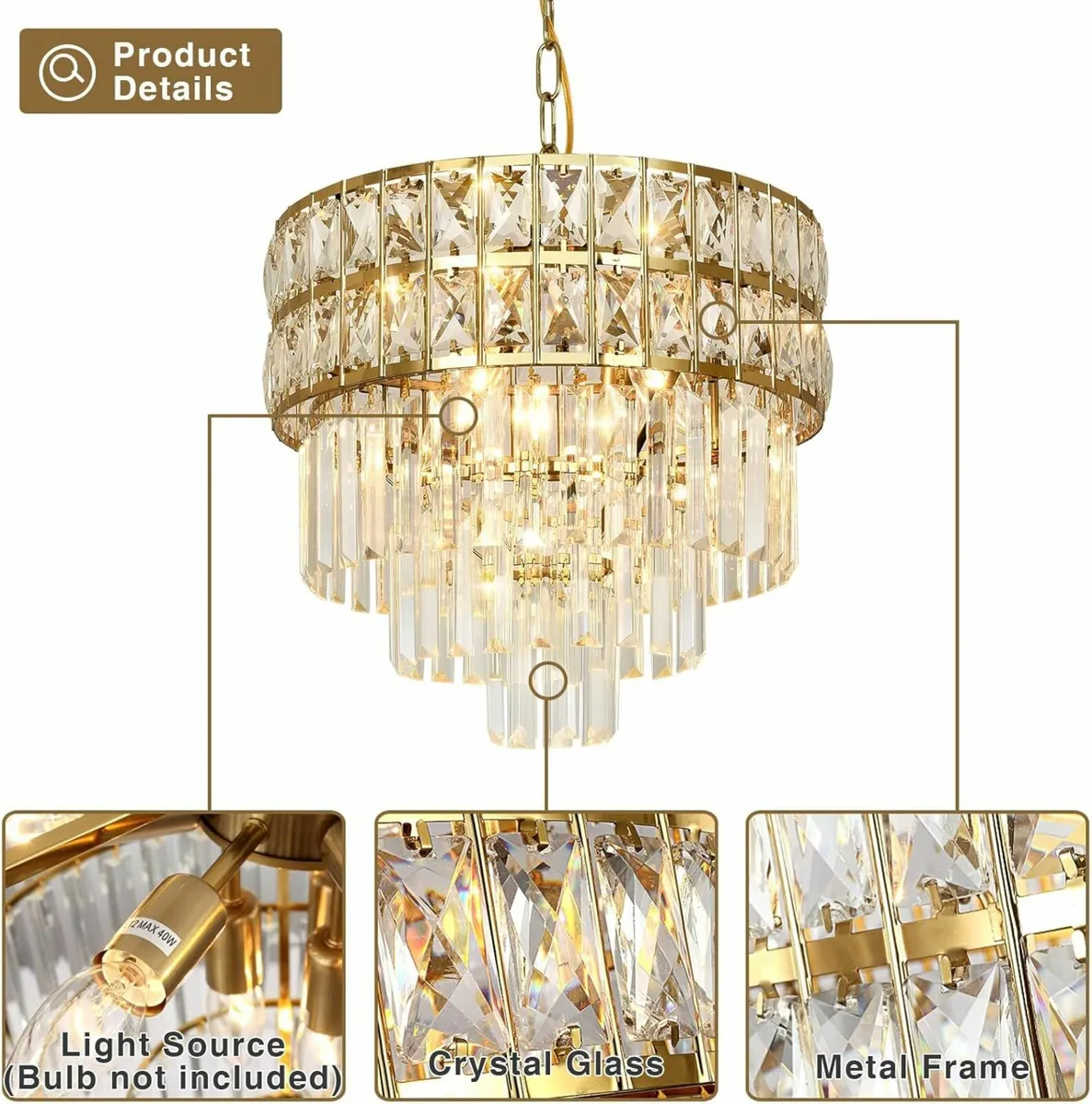 Modern Crystal Chandelier Gold Pendant Light - Image 3