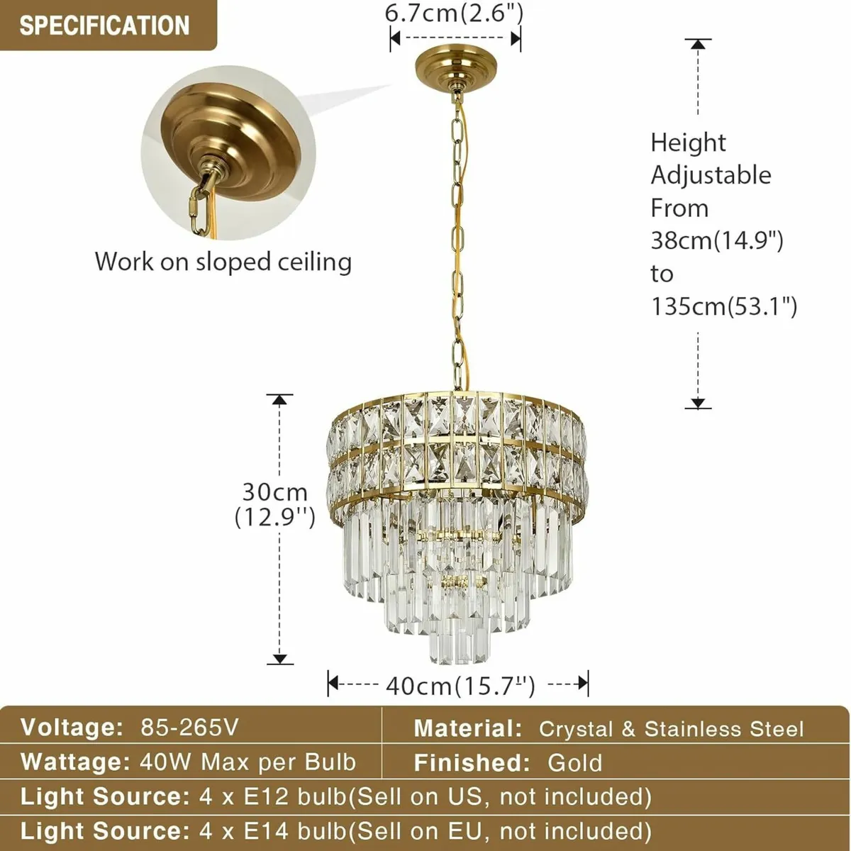 Modern Crystal Chandelier Gold Pendant Light - Image 4