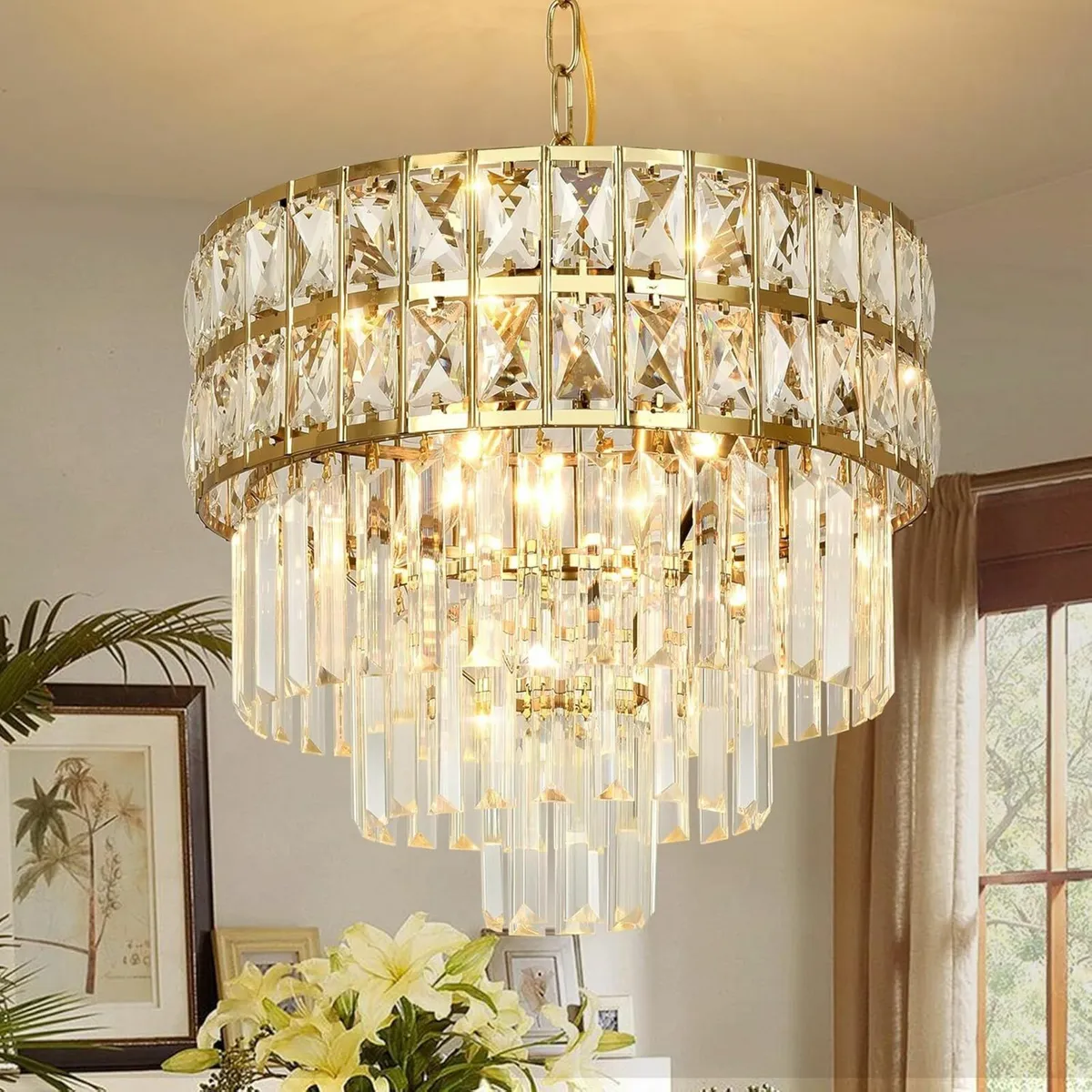 Modern Crystal Chandelier Gold Pendant Light - Image 1