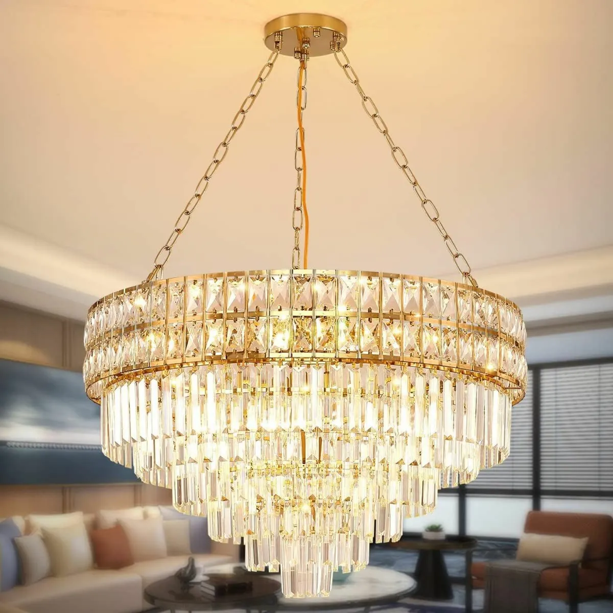 Modern Crystal Chandelier Gold Finish Light - Image 1