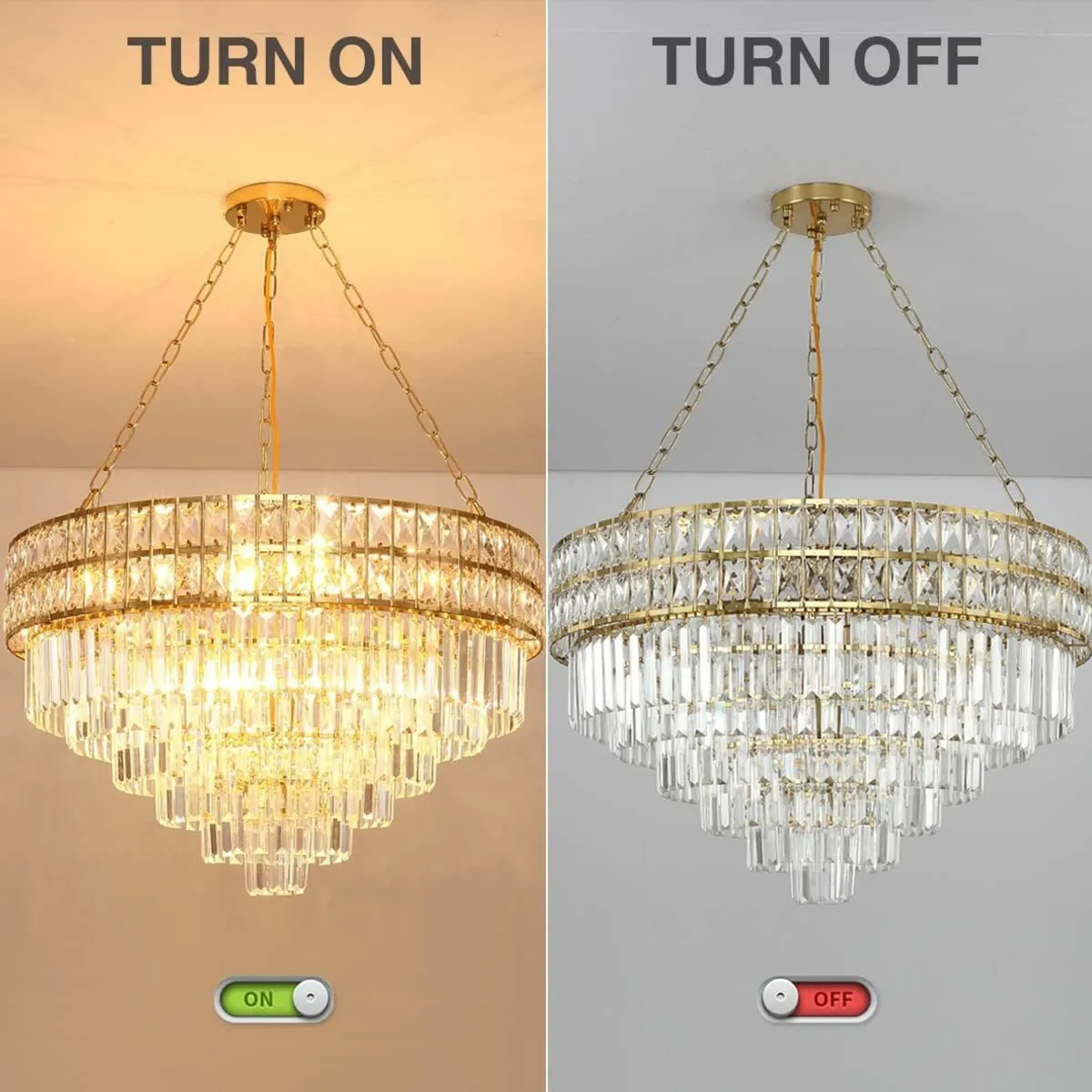 Modern Crystal Chandelier Gold Finish Light - Image 2