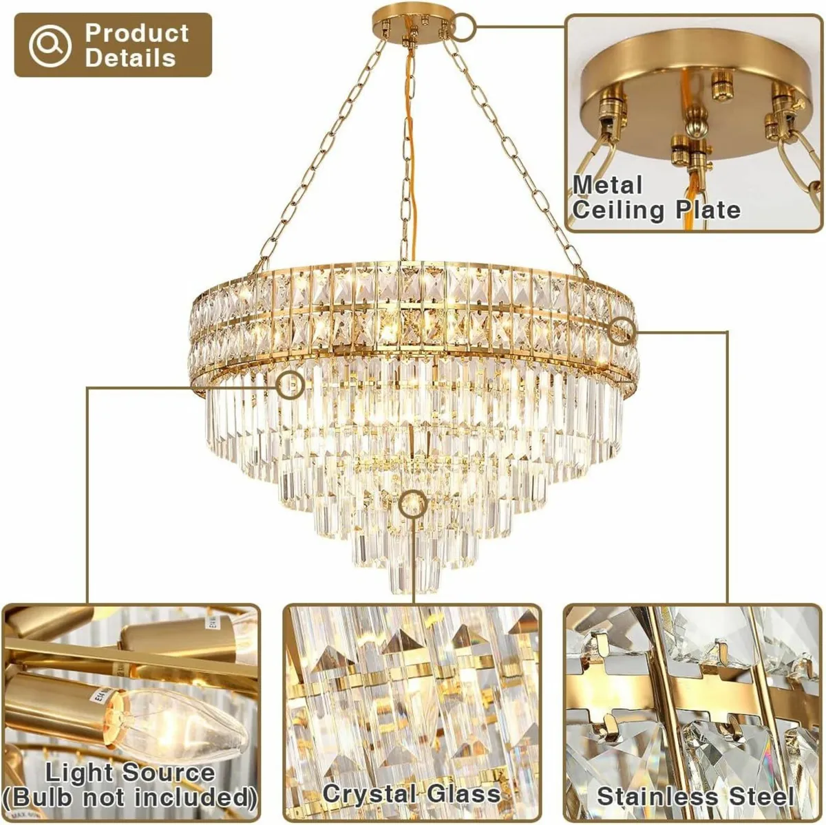 Modern Crystal Chandelier Gold Finish Light - Image 4