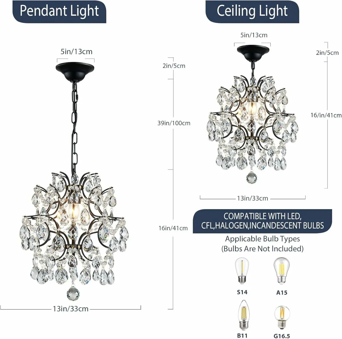 Black Modern Pendant Chandelier Crystal Light - Image 2