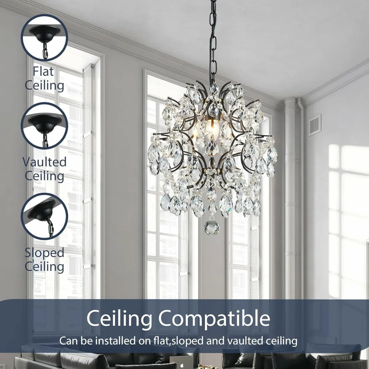 Black Modern Pendant Chandelier Crystal Light - Image 3