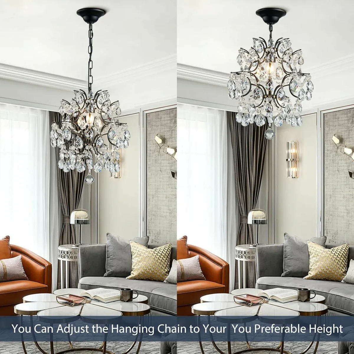 Black Modern Pendant Chandelier Crystal Light - Image 4