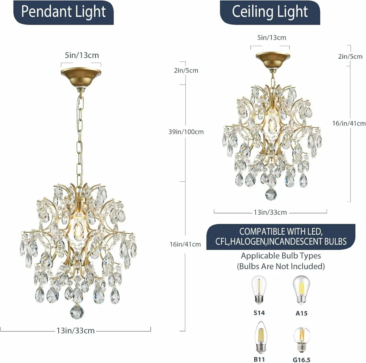 Gold Pendant Chandelier Crystal Ceiling Light - Image 2