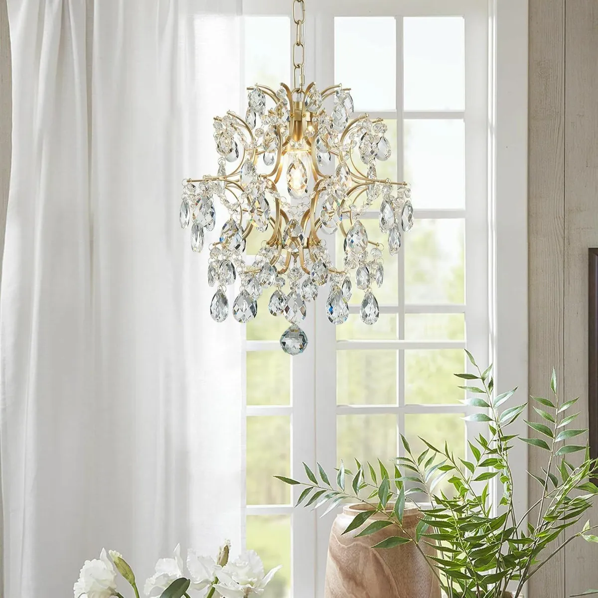 Gold Pendant Chandelier Crystal Ceiling Light - Image 1