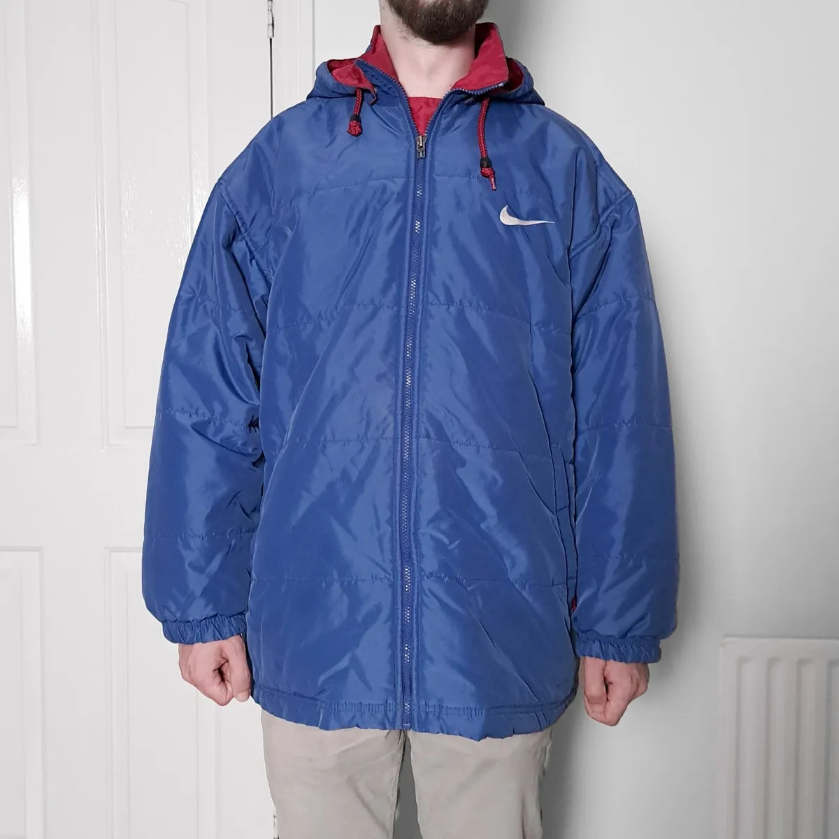 Nike Vintage 90s Blue Spellout Puffer Jacket M/L - Image 2