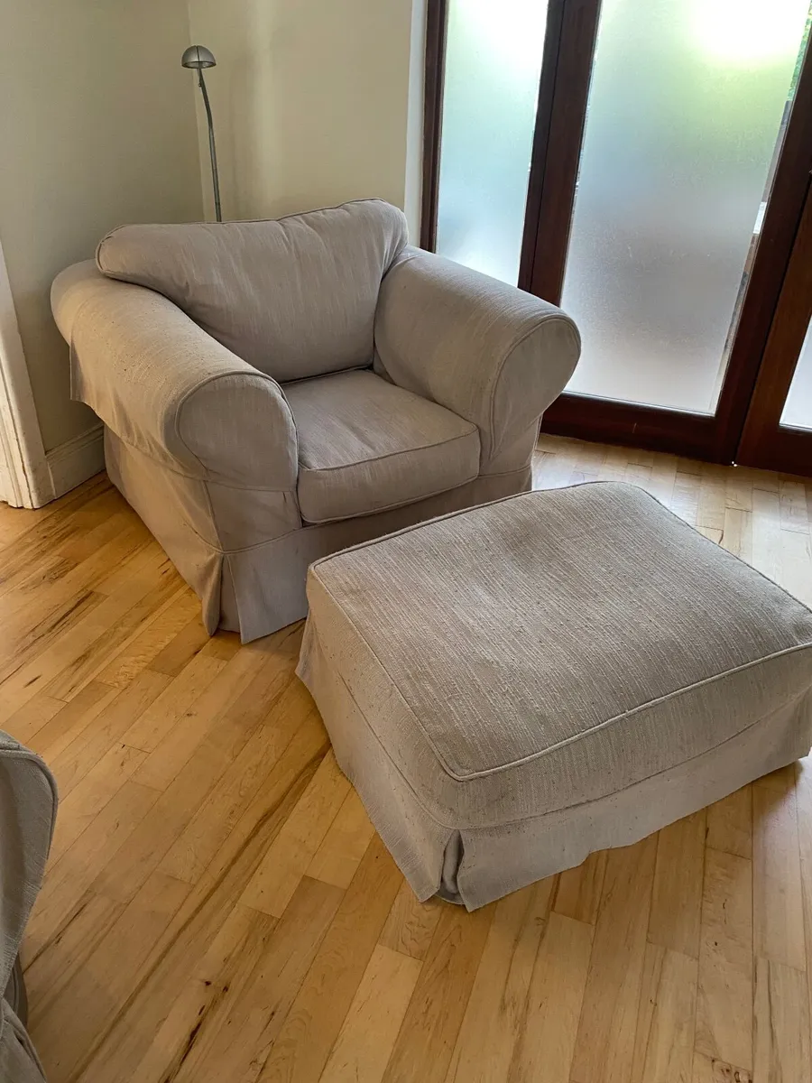 Two 3 seater sofas plus armchair & footstool - Image 3
