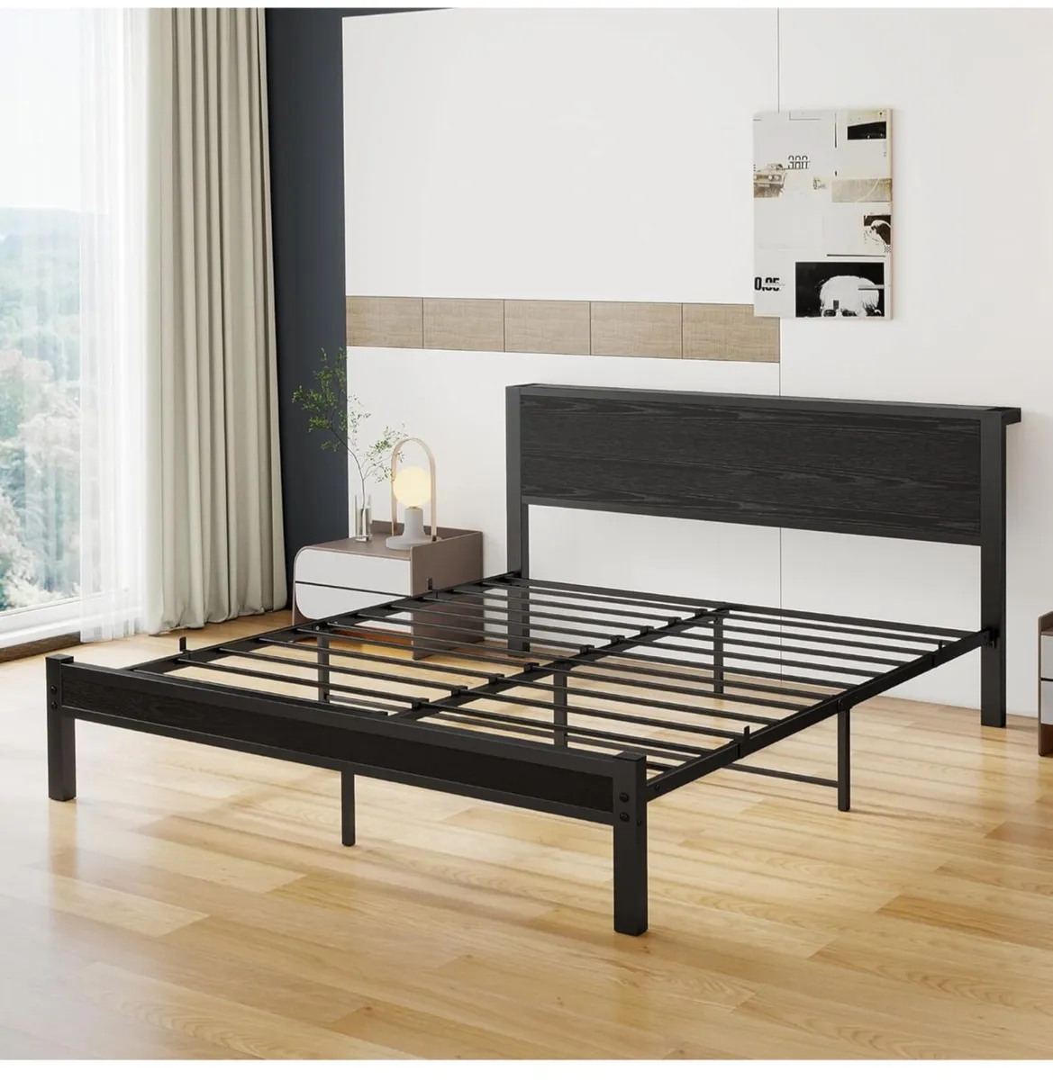 King Size Bed Frame with Wooden Storage Headboard - Image 4