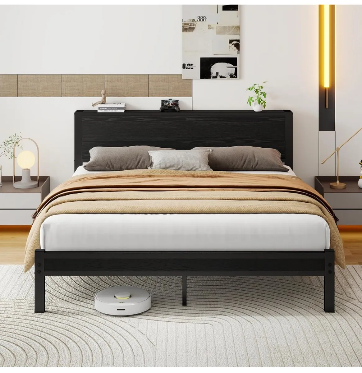 King Size Bed Frame with Wooden Storage Headboard - Image 4