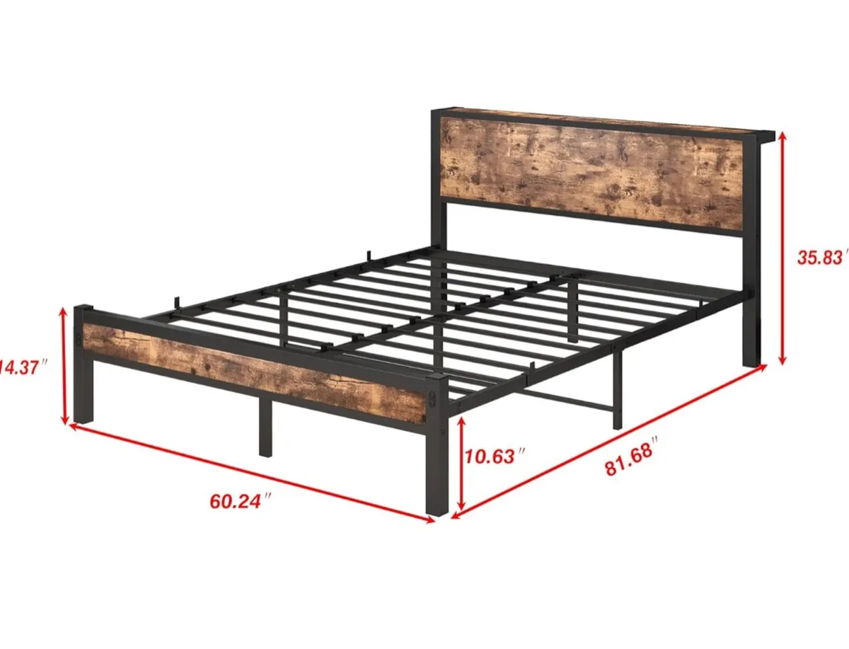 King Size Bed Frame with Storage Wooden Headboard - Image 2
