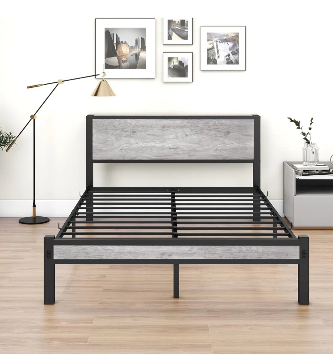King Size Bed Frame with Storage Wooden Headboard - Image 3