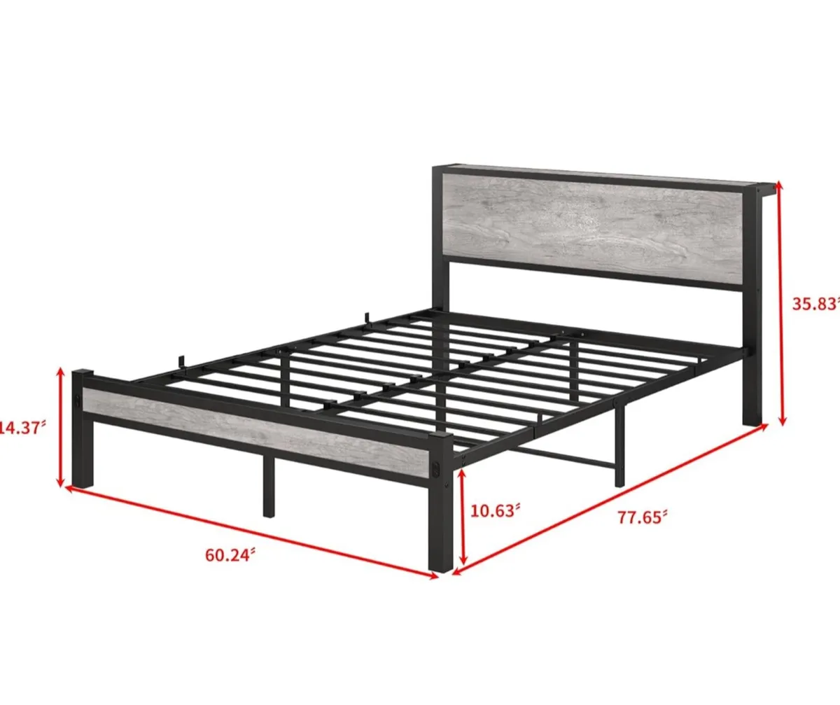 King Size Bed Frame with Storage Wooden Headboard - Image 2