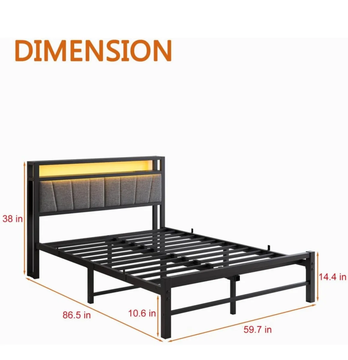 King Size Bed Frame with Storage and LED Lights - Image 2