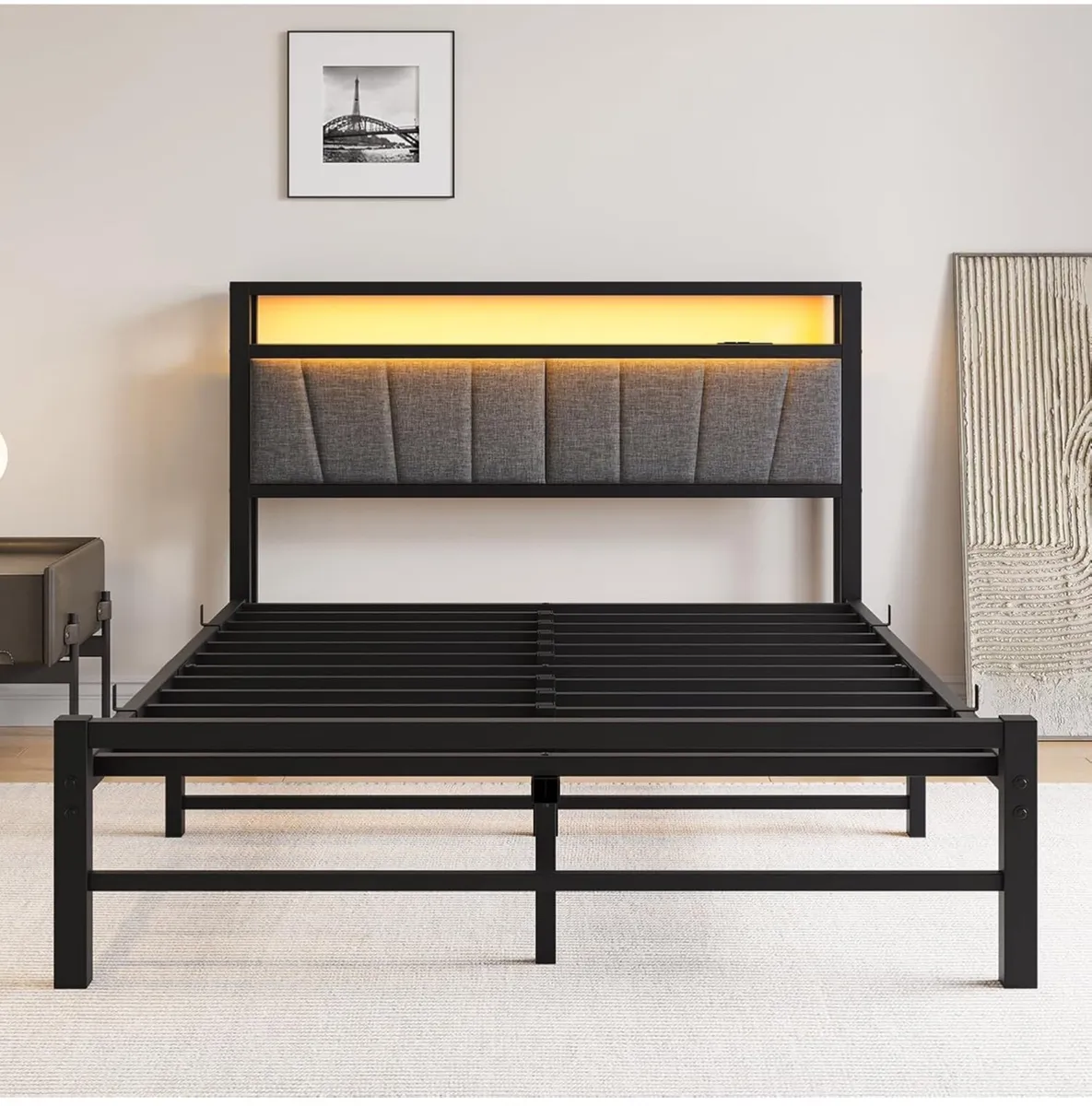 King Size Bed Frame with Storage and LED Lights - Image 3