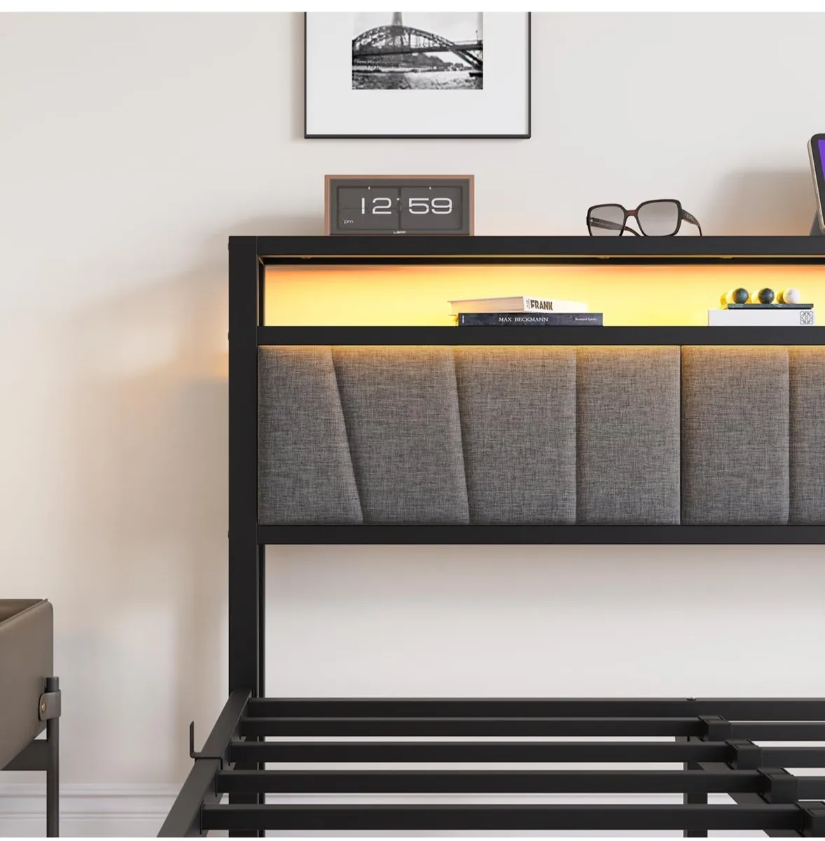King Size Bed Frame with Storage and LED Lights - Image 4