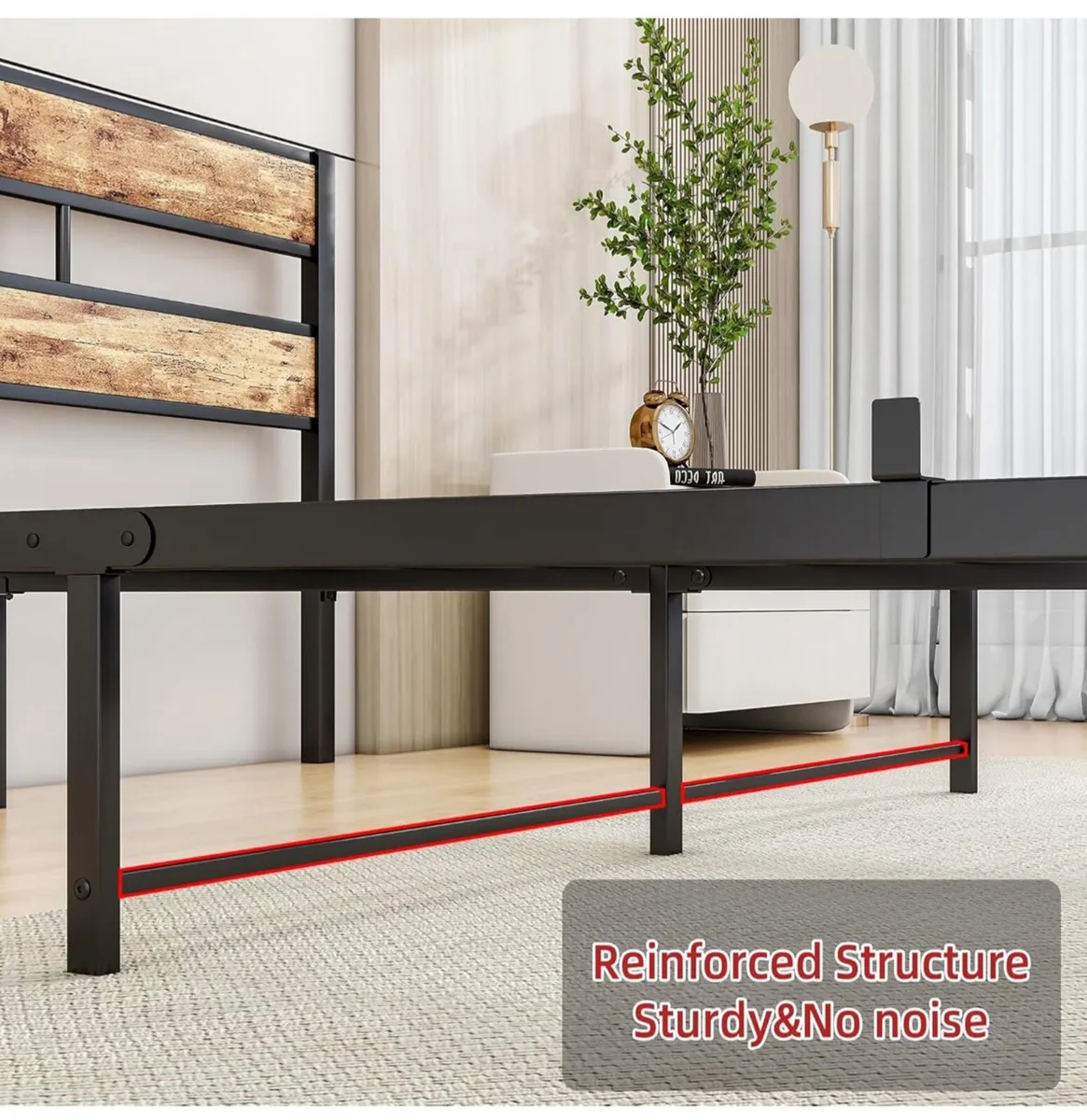 King Size Bed Frame Wood Headboard,Metal - Image 3