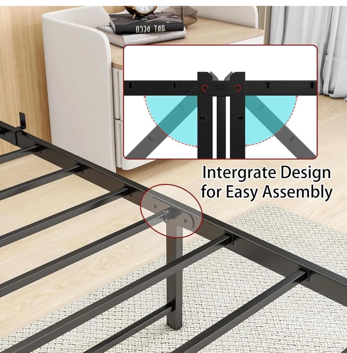 King Size Bed Frame Wood Headboard,Metal - Image 4